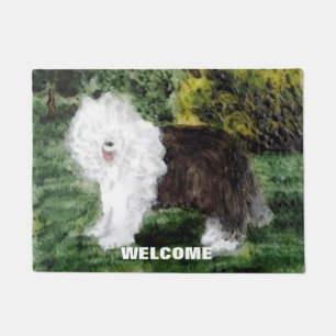 Old English Sheepdog Art welcoming you! Doormat