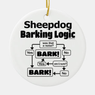 Old English Sheepdog Barking Logic Ceramic Tree Decoration