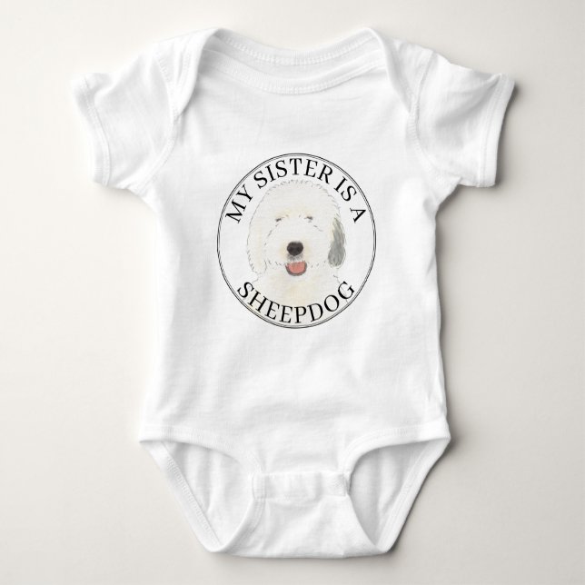Old English Sheepdog Big Sister Baby Bodysuit (Front)