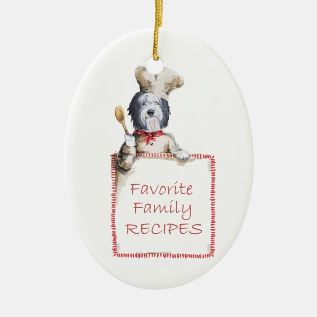 Old English Sheepdog Chef of Love Ceramic Tree Decoration (Front)
