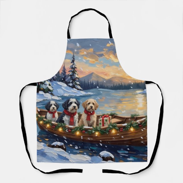 Old English Sheepdog Christmas Boat Holiday Apron (Front)