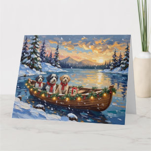 Old English Sheepdog Christmas Boat Holiday Card