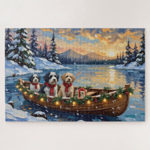 Old English Sheepdog Christmas Boat Holiday Jigsaw Puzzle