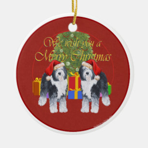 Old English Sheepdog Christmas Ceramic Tree Decoration