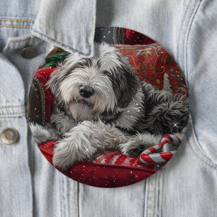 Old English Sheepdog Christmas Festive 6 Cm Round Badge