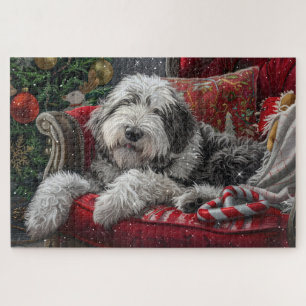 Old English Sheepdog Christmas Festive Jigsaw Puzzle