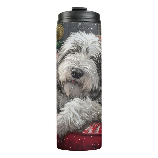 Old English Sheepdog Christmas Festive Thermal Tumbler (Front)