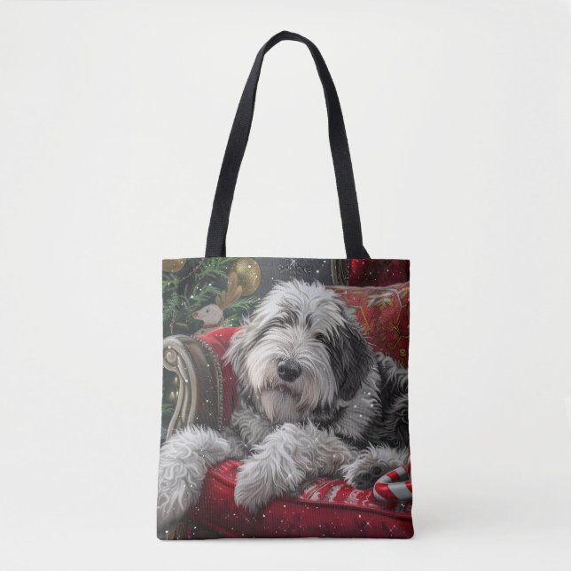 Old English Sheepdog Christmas Festive Tote Bag (Front)