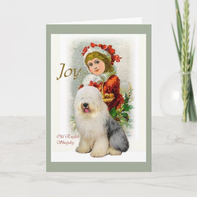 Old English Sheepdog Christmas Gifts Holiday Card (Front)