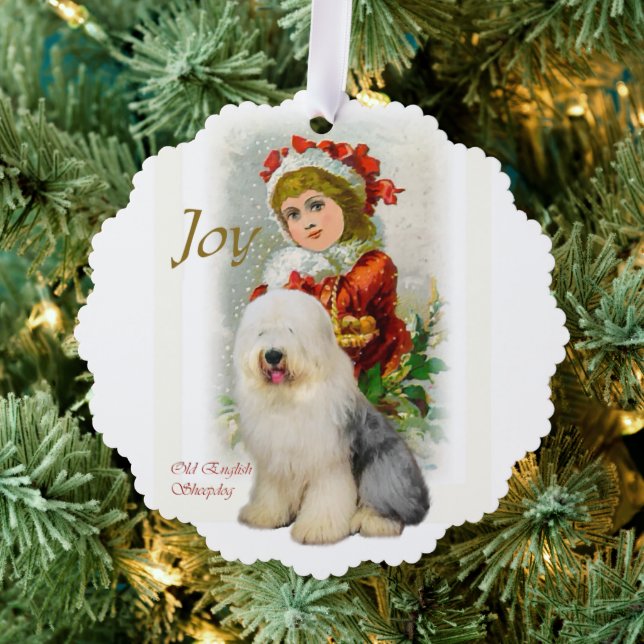 Old English Sheepdog Christmas Gifts Tree Decoration Card (Insitu (Tree))
