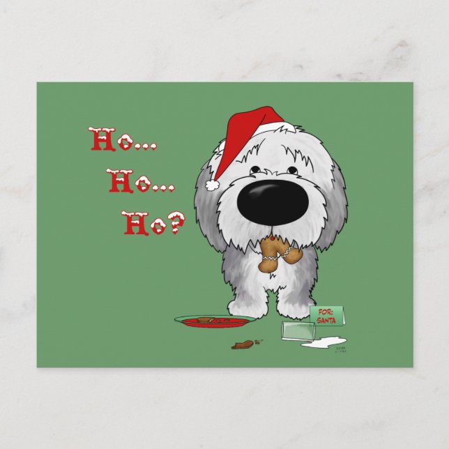 Old English Sheepdog Christmas Holiday Postcard (Front)