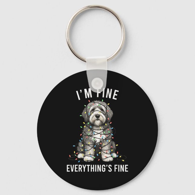 Old English Sheepdog Christmas I'm Fine Everything Key Ring (Front)