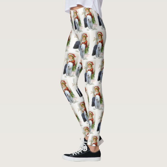 Old English Sheepdog Christmas Leggings (Left)