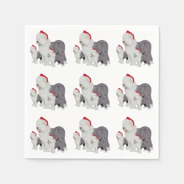 Old English Sheepdog Christmas Paper Napkin (Front)