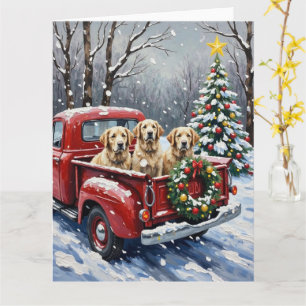 Old English Sheepdog Christmas Red Truck Holiday Card