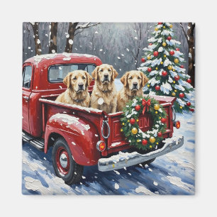Old English Sheepdog Christmas Red Truck Holiday Magnet