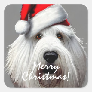 Old English Sheepdog Christmas Square Sticker