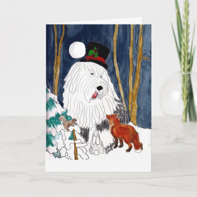 Old English Sheepdog Christmas Story Teller Holiday Card (Front)