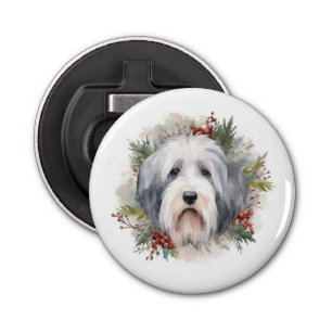 Old English Sheepdog Christmas Wreath Festive Pup  Bottle Opener
