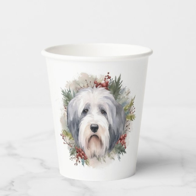 Old English Sheepdog Christmas Wreath Festive Pup  Paper Cups (Front)