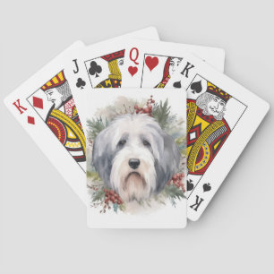 Old English Sheepdog Christmas Wreath Festive Pup Playing Cards