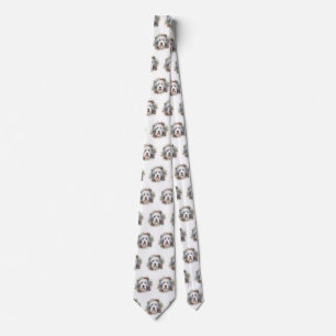 Old English Sheepdog Christmas Wreath Festive Pup Tie