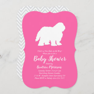 Old English Sheepdog Dog Baby Shower Girl Pink Invitation