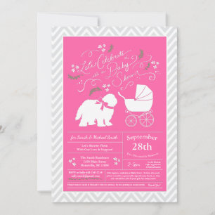 Old English Sheepdog Dog Baby Shower Girl Pink Invitation