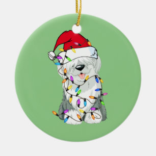 Old English Sheepdog Dog Light Decor Christmas Dog Ceramic Tree Decoration
