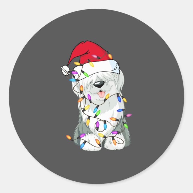 Old English Sheepdog Dog Light Decor Christmas Dog Classic Round Sticker (Front)