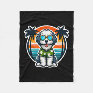 Old English Sheepdog Dog Owner Summer Vibes Vacati Fleece Blanket