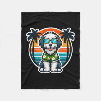 Old English Sheepdog Dog Owner Summer Vibes Vacati Fleece Blanket