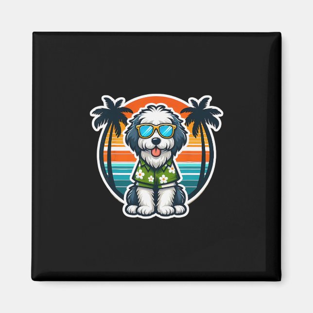 Old English Sheepdog Dog Owner Summer Vibes Vacati Magnet (Front)
