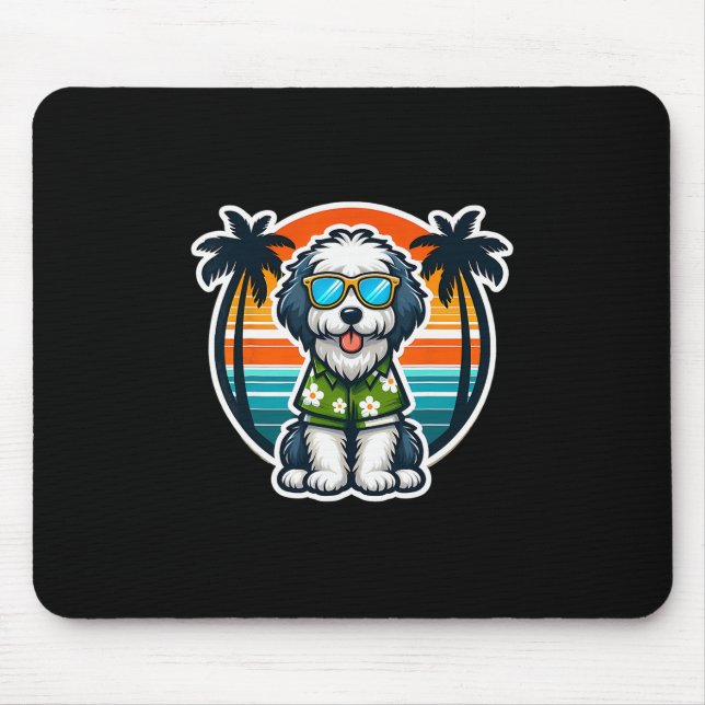 Old English Sheepdog Dog Owner Summer Vibes Vacati Mouse Pad (Front)