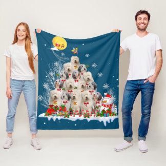Old English Sheepdog Dog Reindeer Pine Christmas Fleece Blanket