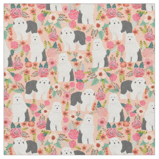 old english sheepdog dog vintage florals peach fabric