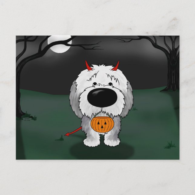 Old English Sheepdog Halloween Postcard (Front)