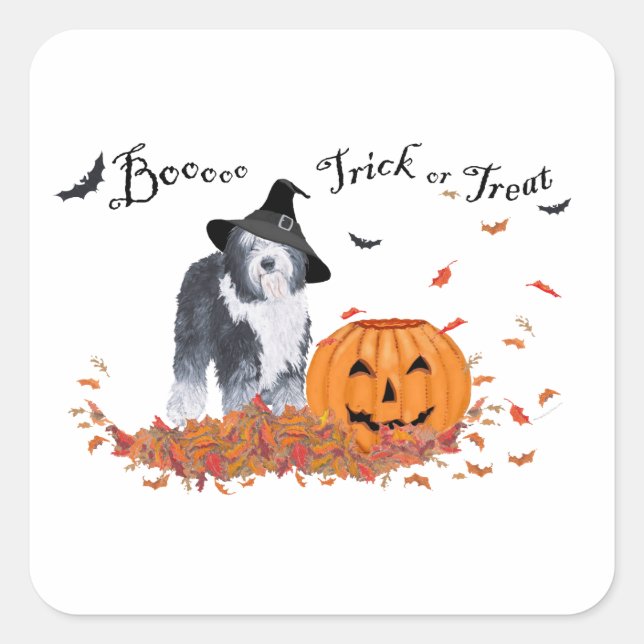 Old English Sheepdog Halloween Square Sticker (Front)