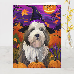 Old English Sheepdog Halloween Witch Pumpkin Card