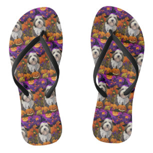 Old English Sheepdog Halloween Witch Pumpkin Jandals