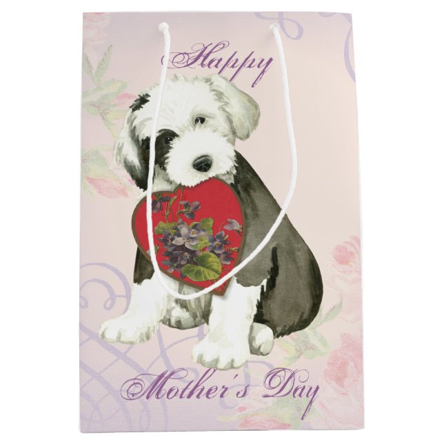 Old English Sheepdog Heart Mum Medium Gift Bag (Front)