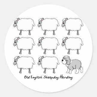 Old English Sheepdog Herding Sheep Classic Round Sticker