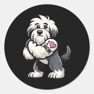 Old English Sheepdog I Love Mum Funny Dog Tattoo Classic Round Sticker