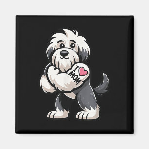 Old English Sheepdog I Love Mum Funny Dog Tattoo Magnet