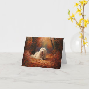 Old English Sheepdog in Autumn Leaves Fall Inspire Card