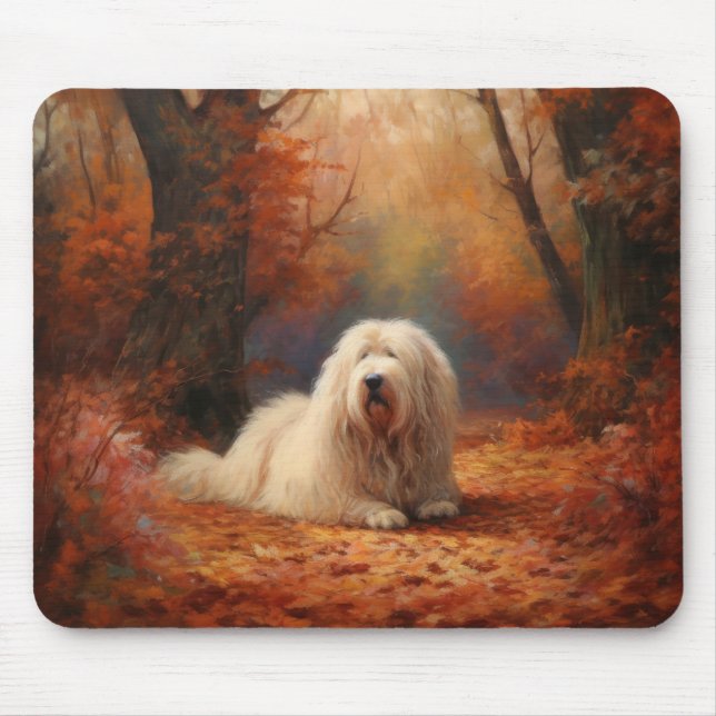 Old English Sheepdog in Autumn Leaves Fall Inspire Mouse Pad (Front)