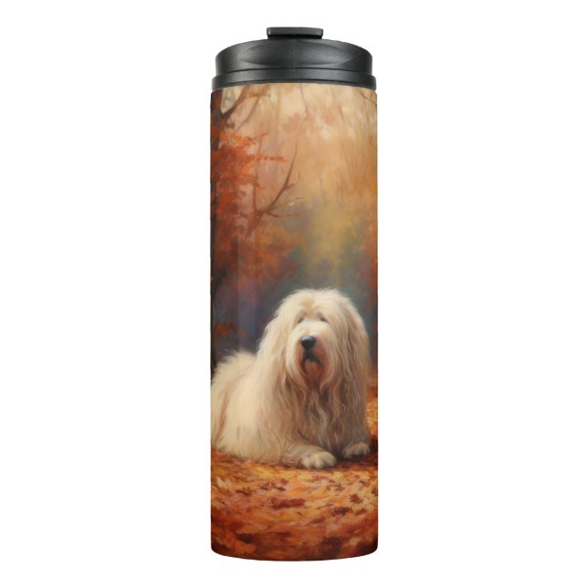 Old English Sheepdog in Autumn Leaves Fall Inspire Thermal Tumbler (Front)