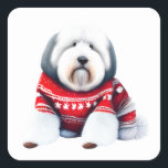 Old English Sheepdog in Christmas Sweater Sticker<br><div class="desc">This Old English Sheepdog may be buried in fluff, but there’s no hiding that red-and-white holiday sweater! Equal parts dignified and dismayed, this gentle giant has fully embraced the season—whether or not it was their idea. A fun sticker for Sheepie lovers, shaggy dog fans, or anyone who enjoys festive fashion...</div>
