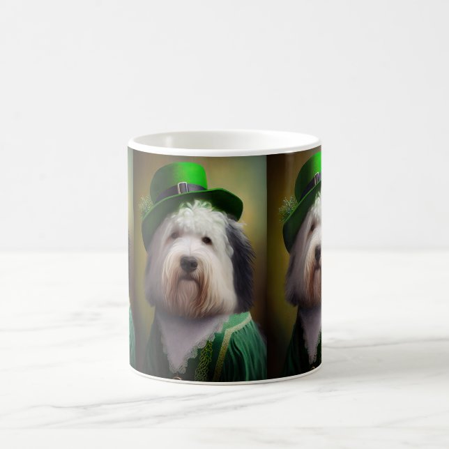 Old English Sheepdog in St. Patrick's Day Dress Coffee Mug (Center)