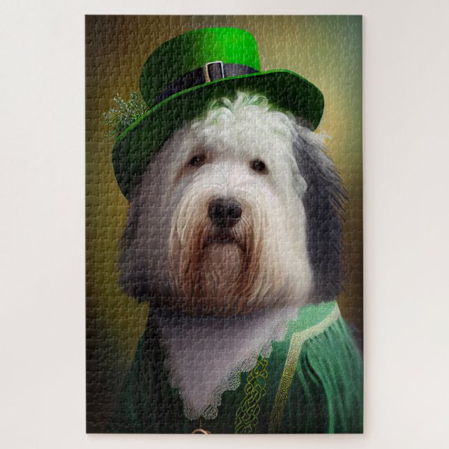 Old English Sheepdog in St. Patrick's Day Dress Jigsaw Puzzle (Vertical)